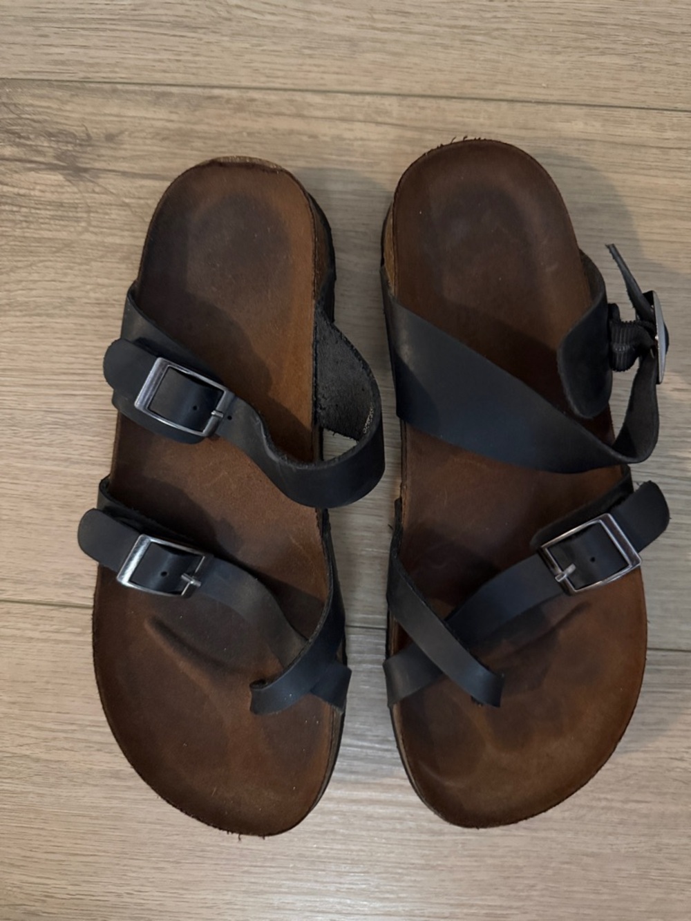 Black Strappy Buckle Footbed Sandals